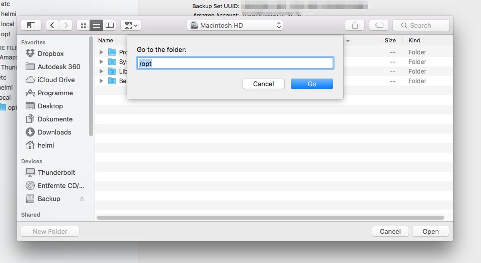 Gehe zur Ordner im Datei Dialog unter OS X